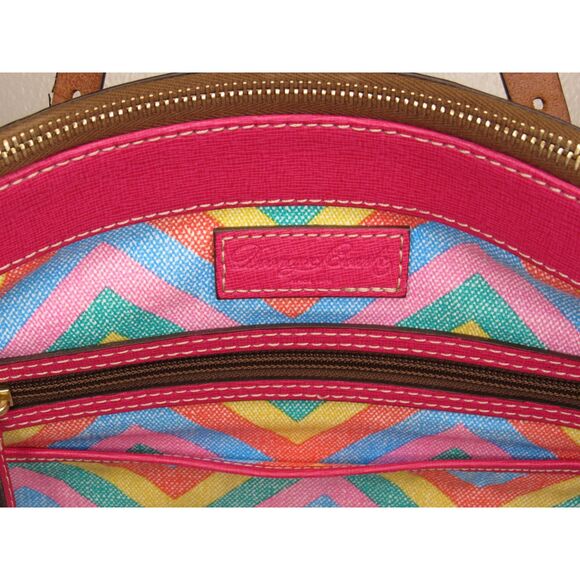 RARE Dooney & Bourke Fuchsia Tote – Rainbow Chevron Lining – Lucca Collection - Picture 10 of 15